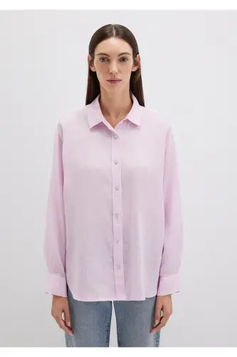 Mor Keten Gömlek Loose Fit / Bol Rahat Kesim 1210747-70507 - Mor-70507 - 3