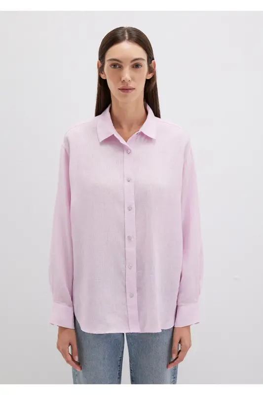 Mor Keten Gömlek Loose Fit / Bol Rahat Kesim 1210747-70507 - Mor-70507 - 3