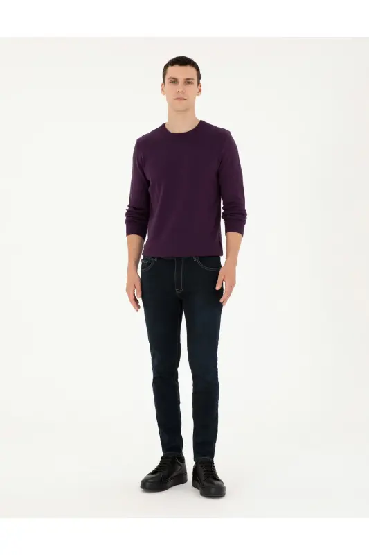Mor Slim Fit Bisiklet Yaka Basic Triko Kazak 50296575-VR038-Mor - 4