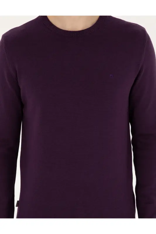 Mor Slim Fit Bisiklet Yaka Basic Triko Kazak 50296575-VR038-Mor - 6