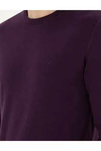 Mor Slim Fit Bisiklet Yaka Basic Triko Kazak 50296575-VR038-Mor - 7