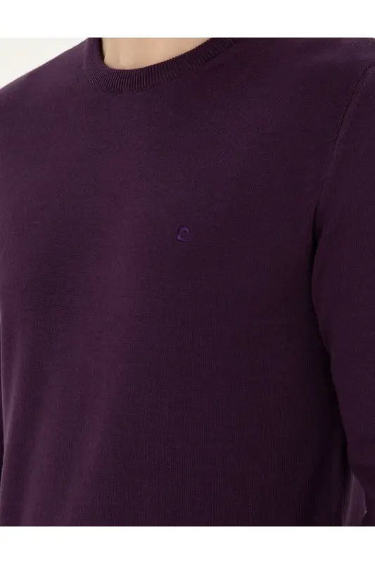 Mor Slim Fit Bisiklet Yaka Basic Triko Kazak 50296575-VR038-Mor - 7