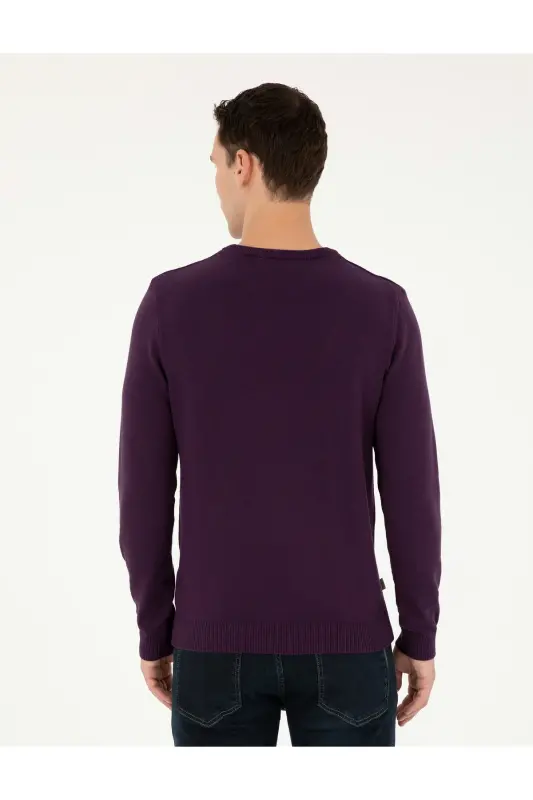 Mor Slim Fit Bisiklet Yaka Basic Triko Kazak 50296575-VR038 - Mor - 5