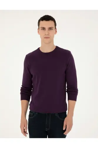 Mor Slim Fit Bisiklet Yaka Basic Triko Kazak 50296575-VR038-Mor - 3