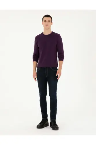Mor Slim Fit Bisiklet Yaka Basic Triko Kazak 50296575-VR038-Mor - 4