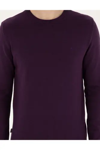 Mor Slim Fit Bisiklet Yaka Basic Triko Kazak 50296575-VR038-Mor - 6