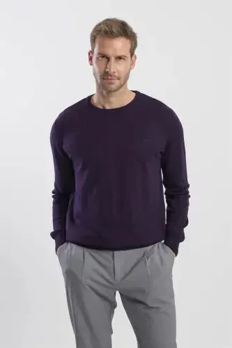 Mor Slim Fit Bisiklet Yaka Triko Kazak - JAKAMEN (1)