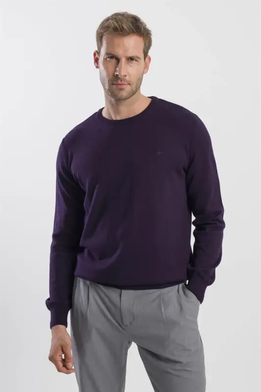 Mor Slim Fit Velosiped Yoqali Triko Kozok - 1