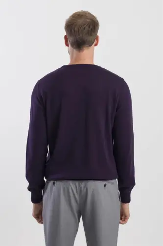 Mor Slim Fit Velosiped Yoqali Triko Kozok - 4