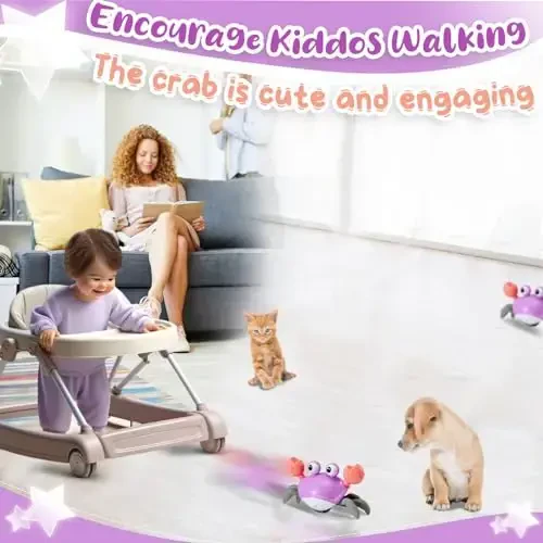 Purple Crawling Crab Baby Toy - Violet Tummy Time Crab Infant Walking Crab Dancing Moving Crawl Crab with Music & Light Cute Interactive Running Escape Catch Me Crab for Crawler Side Walk Toddler Crab - 5