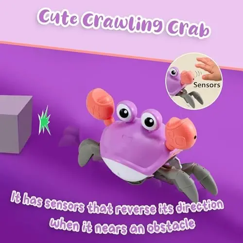 Purple Crawling Crab Baby Toy – Violet Tummy Time Interactive Moving Crab Toy with Music & Lights, Cute Running Escape Catch Me Toy for 0–6 Month Infants, 6–12 Month Crawlers & Early Walkers - 2