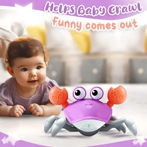 Purple Crawling Crab Baby Toy – Violet Tummy Time Interactive Moving Crab Toy with Music & Lights, Cute Running Escape Catch Me Toy for 0–6 Month Infants, 6–12 Month Crawlers & Early Walkers - 4