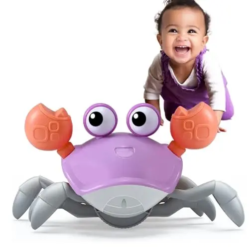 Purple Crawling Crab Baby Toy - Violet Tummy Time Crab Infant Walking Crab Dancing Moving Crawl Crab with Music & Light Cute Interactive Running Escape Catch Me Crab for Crawler Side Walk Toddler Crab - 1