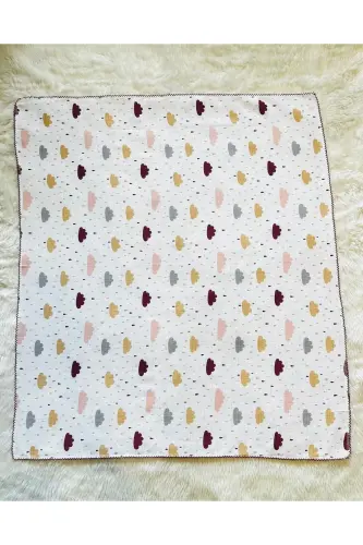 Mor Yağmur Damlası Desenli Müslin Kız Erkek Bebek Kundak Battaniye - Gri-Yıldız - 2