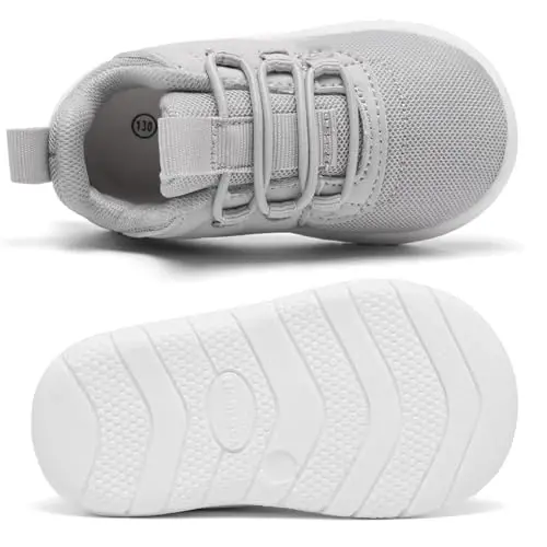 MORENDL Toddler Slip On Sneakers Baby Walking Shoes Non-Slip Breathable Unisex Pink Mesh Lace-Up Athletic Sneakers Infant Running Shoes - 4