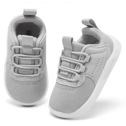 MORENDL Toddler Slip On Sneakers Baby Walking Shoes Non-Slip Breathable Unisex Pink Mesh Lace-Up Athletic Sneakers Infant Running Shoes - 6