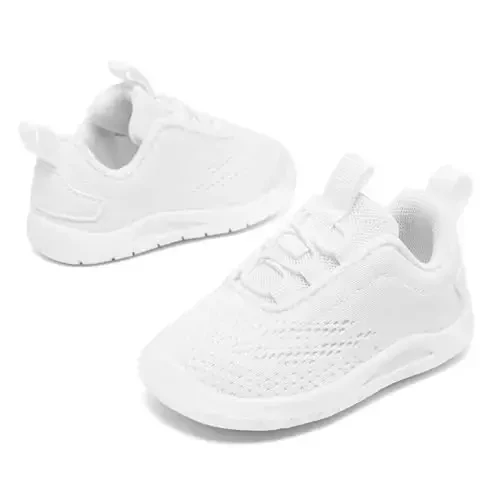 MORENDL Toddler Slip On Sneakers Baby Walking Shoes Non-Slip Breathable Unisex Pink Mesh Lace-Up Athletic Sneakers Infant Running Shoes - 3