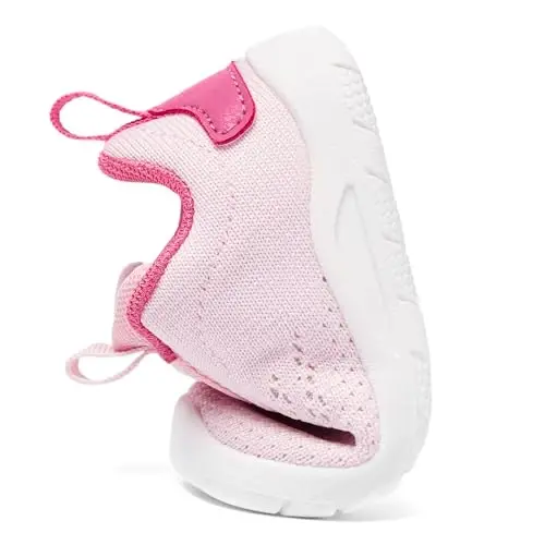 MORENDL Toddler Slip On Sneakers Baby Walking Shoes Non-Slip Breathable Unisex Pink Mesh Lace-Up Athletic Sneakers Infant Running Shoes - 5