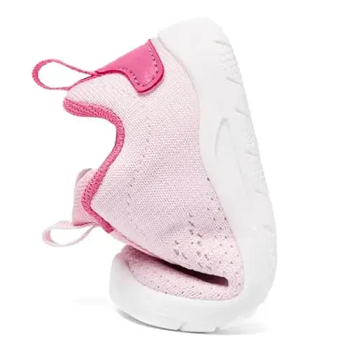 MORENDL Toddler Slip On Sneakers Baby Walking Shoes Non-Slip Breathable Unisex Pink Mesh Lace-Up Athletic Sneakers Infant Running Shoes - 5