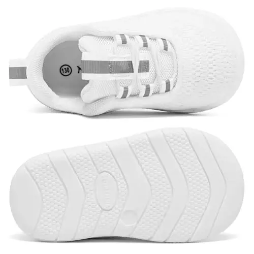 MORENDL Toddler Slip On Sneakers Baby Walking Shoes Non-Slip Breathable Unisex Pink Mesh Lace-Up Athletic Sneakers Infant Running Shoes - 4