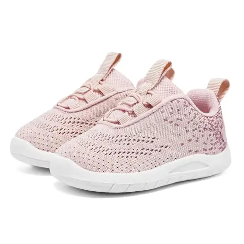 MORENDL Toddler Slip On Sneakers Baby Walking Shoes Non-Slip Breathable Unisex Pink Mesh Lace-Up Athletic Sneakers Infant Running Shoes - 1