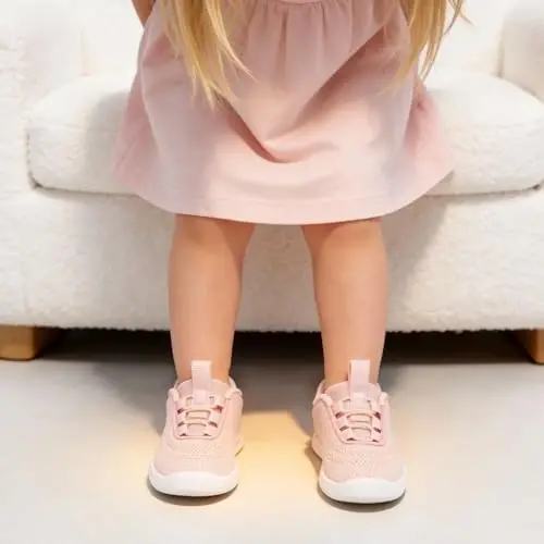 MORENDL Toddler Slip On Sneakers Baby Walking Shoes Non-Slip Breathable Unisex Pink Mesh Lace-Up Athletic Sneakers Infant Running Shoes - 1