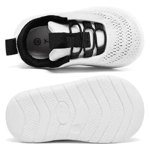 MORENDL Toddler Slip On Sneakers Baby Walking Shoes Non-Slip Breathable Unisex Pink Mesh Lace-Up Athletic Sneakers Infant Running Shoes - 4