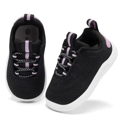 MORENDL Toddler Slip On Sneakers Baby Walking Shoes Non-Slip Breathable Unisex Pink Mesh Lace-Up Athletic Sneakers Infant Running Shoes - 2