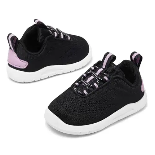 MORENDL Toddler Slip On Sneakers Baby Walking Shoes Non-Slip Breathable Unisex Pink Mesh Lace-Up Athletic Sneakers Infant Running Shoes - 3
