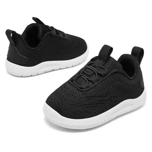 MORENDL Toddler Slip On Sneakers Baby Walking Shoes Non-Slip Breathable Unisex Pink Mesh Lace-Up Athletic Sneakers Infant Running Shoes - 3