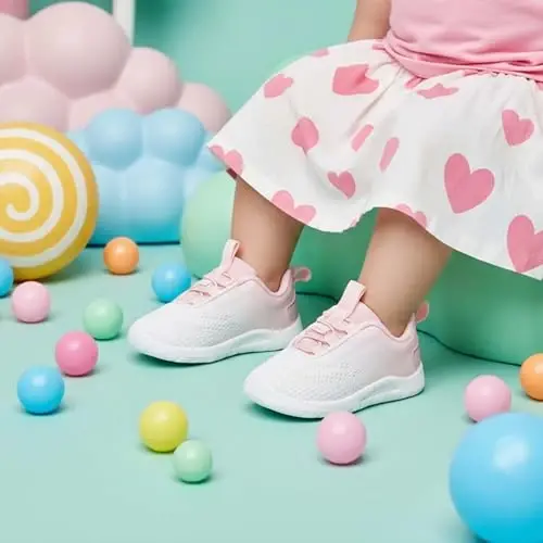 MORENDL Toddler Slip On Sneakers Baby Walking Shoes Non-Slip Breathable Unisex Pink Mesh Lace-Up Athletic Sneakers Infant Running Shoes - 5