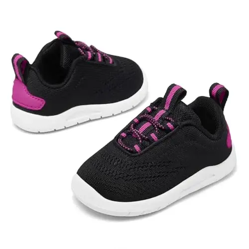 MORENDL Toddler Slip On Sneakers Baby Walking Shoes Non-Slip Breathable Unisex Pink Mesh Lace-Up Athletic Sneakers Infant Running Shoes - 3