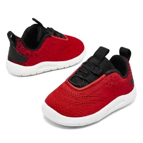MORENDL Toddler Slip On Sneakers Baby Walking Shoes Non-Slip Breathable Unisex Pink Mesh Lace-Up Athletic Sneakers Infant Running Shoes - 3