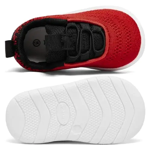 MORENDL Toddler Slip On Sneakers Baby Walking Shoes Non-Slip Breathable Unisex Pink Mesh Lace-Up Athletic Sneakers Infant Running Shoes - 4