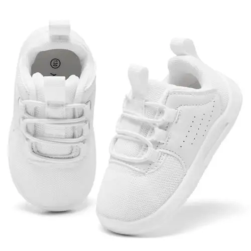 MORENDL Toddler Slip On Sneakers Baby Walking Shoes Non-Slip Breathable Unisex Pink Mesh Lace-Up Athletic Sneakers Infant Running Shoes - 6