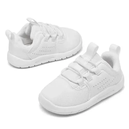 MORENDL Toddler Slip On Sneakers Baby Walking Shoes Non-Slip Breathable Unisex Pink Mesh Lace-Up Athletic Sneakers Infant Running Shoes - 3