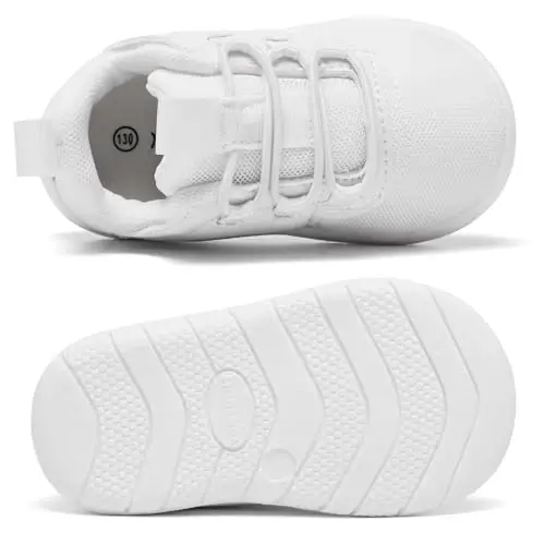 MORENDL Toddler Slip On Sneakers Baby Walking Shoes Non-Slip Breathable Unisex Pink Mesh Lace-Up Athletic Sneakers Infant Running Shoes - 4