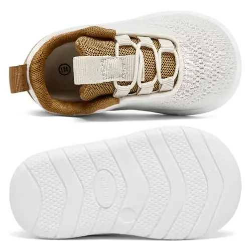 MORENDL Bolalar uchun yopishtiriladigan krossovkalar, Chaqaloqlar uchun yurish poyafzallari, Sirpanmaydigan, Nafas oladigan, Unisex pushti to'rli atletika krossovkalari, Go'daklar uchun yugurish poyafzallari - 3