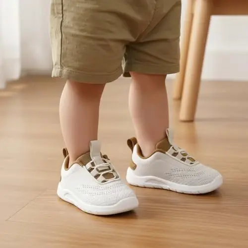 MORENDL Bolalar uchun yopishtiriladigan krossovkalar, Chaqaloqlar uchun yurish poyafzallari, Sirpanmaydigan, Nafas oladigan, Unisex pushti to'rli atletika krossovkalari, Go'daklar uchun yugurish poyafzallari - 5