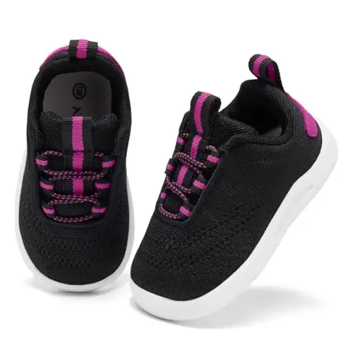 MORENDL Toddler Slip On Sneakers Baby Walking Shoes Non-Slip Breathable Unisex Pink Mesh Lace-Up Athletic Sneakers Infant Running Shoes - 2