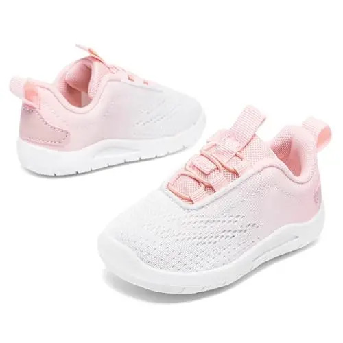 MORENDL Toddler Slip On Krossovkalari Chaqaloq Yurg'uvchi Poyafzallari Sirpanmaydigan Nafas oladigan Unisex Pushti To'rli Atletik Krossovkalar Go'dak Yugurish Poyafzallari - 2