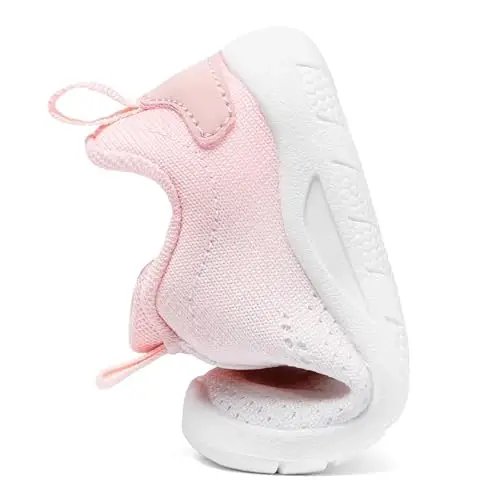 MORENDL Toddler Slip On Krossovkalari Chaqaloq Yurg'uvchi Poyafzallari Sirpanmaydigan Nafas oladigan Unisex Pushti To'rli Atletik Krossovkalar Go'dak Yugurish Poyafzallari - 4
