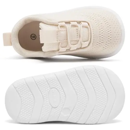 MORENDL Toddler Slip On Sneakers Baby Walking Shoes Non-Slip Breathable Unisex Pink Mesh Lace-Up Athletic Sneakers Infant Running Shoes - 4