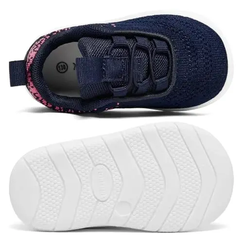 MORENDL Toddler Slip On Sneakers Baby Walking Shoes Non-Slip Breathable Unisex Pink Mesh Lace-Up Athletic Sneakers Infant Running Shoes - 4