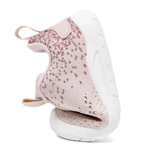 MORENDL Toddler Slip On Sneakers Baby Walking Shoes Non-Slip Breathable Unisex Pink Mesh Lace-Up Athletic Sneakers Infant Running Shoes - 5