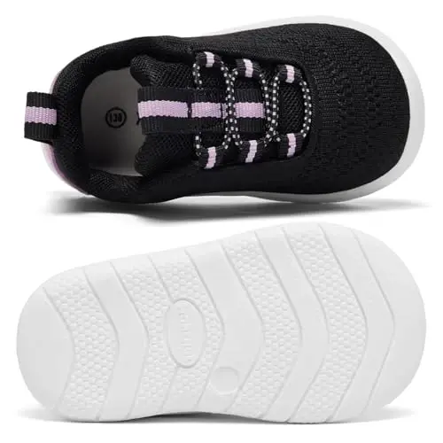 MORENDL Toddler Slip On Sneakers Baby Walking Shoes Non-Slip Breathable Unisex Pink Mesh Lace-Up Athletic Sneakers Infant Running Shoes - 4