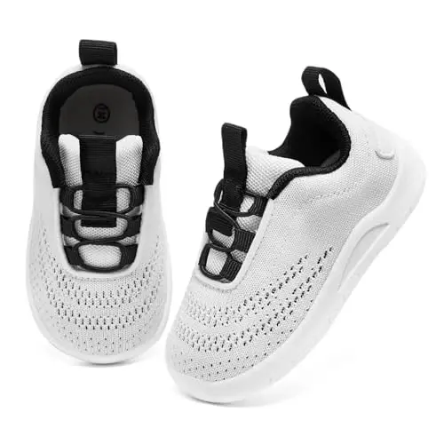 MORENDL Toddler Slip On Sneakers Baby Walking Shoes Non-Slip Breathable Unisex Pink Mesh Lace-Up Athletic Sneakers Infant Running Shoes - 2