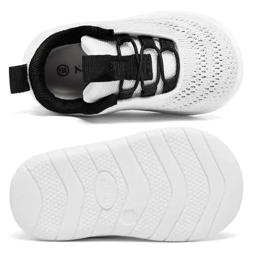 MORENDL Toddler Slip On Sneakers Baby Walking Shoes Non-Slip Breathable Unisex Pink Mesh Lace-Up Athletic Sneakers Infant Running Shoes - 4