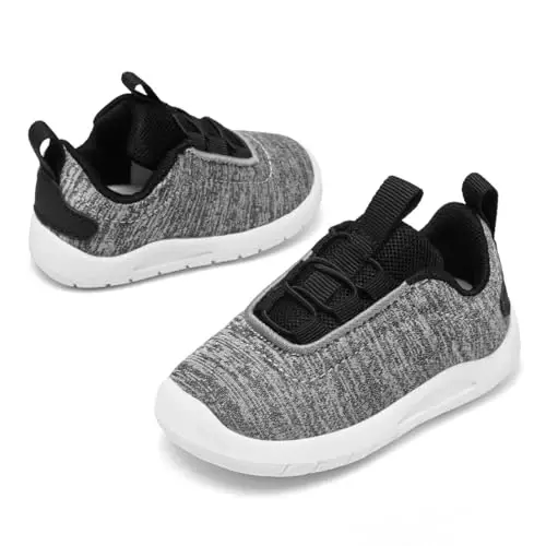 MORENDL Toddler Slip On Sneakers Baby Walking Shoes Non-Slip Breathable Unisex Pink Mesh Lace-Up Athletic Sneakers Infant Running Shoes - 5