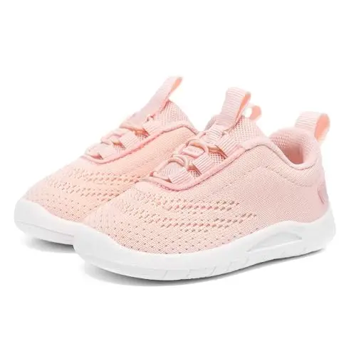 MORENDL yuradigan bolalar uchun slip-on krossovkalar, chaqaloq yurish poyabzallari, sirpanmaydigan, nafas oladigan, unisex pushti to'rli, bog'ichli atletik krossovkalar, go'daklar uchun yugurish poyabzallari 